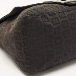 Pre Owned Fendi Black Zucchino Canvas and Leather Mama Forever Flap Bag