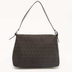 Pre Owned Fendi Black Zucchino Canvas and Leather Mama Forever Flap Bag