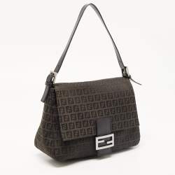 Pre Owned Fendi Black Zucchino Canvas and Leather Mama Forever Flap Bag