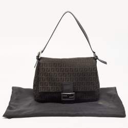 Pre Owned Fendi Black Zucchino Canvas and Leather Mama Forever Flap Bag