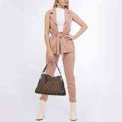 Pre Owned Fendi Tobacco Zucca Canvas and Leather Medium Chef Tote