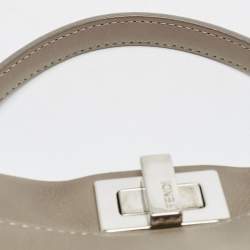 Pre Owned Fendi Dark Beige Leather Mini Peekaboo Top Handle Bag