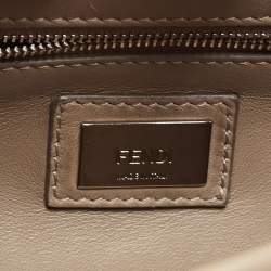 Pre Owned Fendi Dark Beige Leather Mini Peekaboo Top Handle Bag