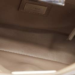 Pre Owned Fendi Dark Beige Leather Mini Peekaboo Top Handle Bag