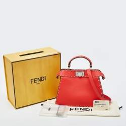 Pre Owned Fendi Red Selleria Leather Small Peekaboo ISeeU Top Handle Bag