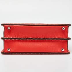 Pre Owned Fendi Red Selleria Leather Small Peekaboo ISeeU Top Handle Bag