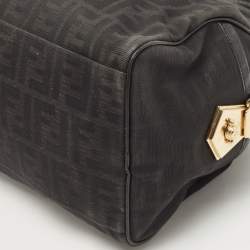 Pre Owned Fendi Black Zucca Canvas and Leather Bauletto Boston Bag