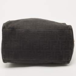 Pre Owned Fendi Black Zucca Canvas and Leather Bauletto Boston Bag