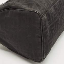 Pre Owned Fendi Black Zucca Canvas and Leather Bauletto Boston Bag