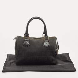 Pre Owned Fendi Black Zucca Canvas and Leather Bauletto Boston Bag