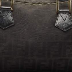 Pre Owned Fendi Black Zucca Canvas and Leather Bauletto Boston Bag