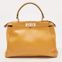 Fendi Mustard Leather Medium Peekaboo Top Handle Bag