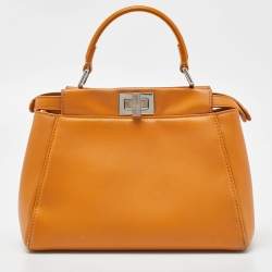 Pre Owned Fendi Mustard Leather Mini Peekaboo Top Handle Bag