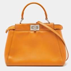 Pre Owned Fendi Mustard Leather Mini Peekaboo Top Handle Bag