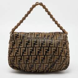 Pre Owned Fendi Gold/Black Zucca Canvas and Leather Mia Flap Bag