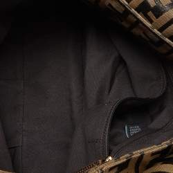 Pre Owned Fendi Gold/Black Zucca Canvas and Leather Mia Flap Bag