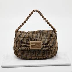 Pre Owned Fendi Gold/Black Zucca Canvas and Leather Mia Flap Bag