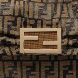 Pre Owned Fendi Gold/Black Zucca Canvas and Leather Mia Flap Bag
