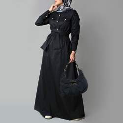 Fendi Black Zucca Canvas and Patent Leather Mia Hobo