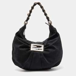Fendi Black Zucca Canvas and Patent Leather Mia Hobo