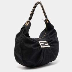 Fendi Black Zucca Canvas and Patent Leather Mia Hobo