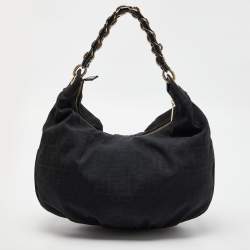 Fendi Black Zucca Canvas and Patent Leather Mia Hobo