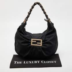 Fendi Black Zucca Canvas and Patent Leather Mia Hobo