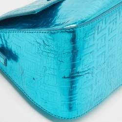 Fendi Blue Metallic Zucchino Laminated Leather Baguette Bag