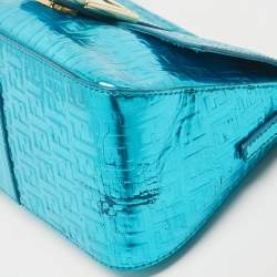 Fendi Blue Metallic Zucchino Laminated Leather Baguette Bag