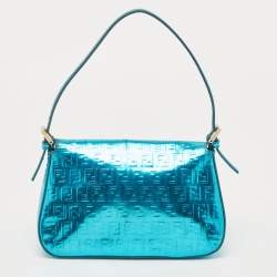 Fendi Blue Metallic Zucchino Laminated Leather Baguette Bag
