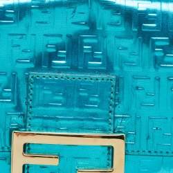 Fendi Blue Metallic Zucchino Laminated Leather Baguette Bag