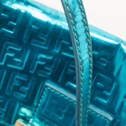 Fendi Blue Metallic Zucchino Laminated Leather Baguette Bag