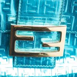 Fendi Blue Metallic Zucchino Laminated Leather Baguette Bag