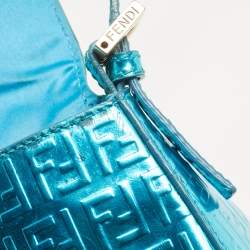 Fendi Blue Metallic Zucchino Laminated Leather Baguette Bag