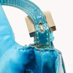 Fendi Blue Metallic Zucchino Laminated Leather Baguette Bag