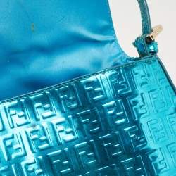 Fendi Blue Metallic Zucchino Laminated Leather Baguette Bag