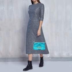 Fendi Blue Metallic Zucchino Laminated Leather Baguette Bag