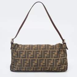 Fendi Tobacco Zucca Canvas and Leather Logo Flap Baguette Bag