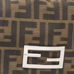 Fendi Tobacco Zucca Canvas and Leather Logo Flap Baguette Bag