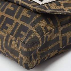Fendi Tobacco Zucca Canvas and Leather Logo Flap Baguette Bag