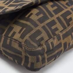 Fendi Tobacco Zucca Canvas and Leather Logo Flap Baguette Bag