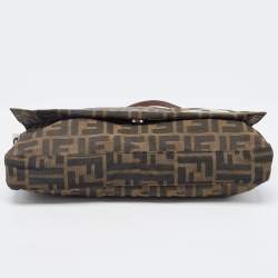 Fendi Tobacco Zucca Canvas and Leather Logo Flap Baguette Bag