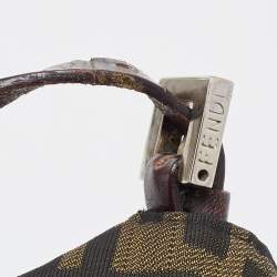 Fendi Tobacco Zucca Canvas and Leather Logo Flap Baguette Bag
