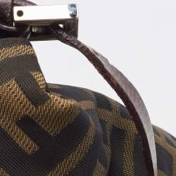 Fendi Tobacco Zucca Canvas and Leather Logo Flap Baguette Bag