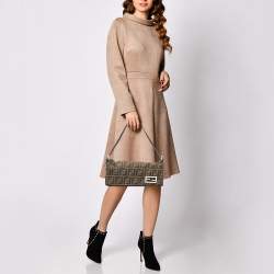 Fendi Tobacco Zucca Canvas and Leather Logo Flap Baguette Bag