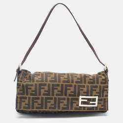 2000 Fendi Brown Zucca Monogram Canvas and Black Calfskin Leather