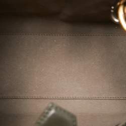 Pre Owned Fendi Green/Beige Leather and Watersnake Trim Small Runaway Top Handle Bag