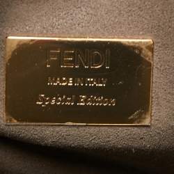 Pre Owned Fendi Green/Beige Leather and Watersnake Trim Small Runaway Top Handle Bag