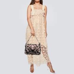 Pre Owned Fendi Black/Pink Zucca Sequins and Wool Mama Forever Flap Bag