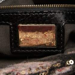 Pre Owned Fendi Black/Pink Zucca Sequins and Wool Mama Forever Flap Bag